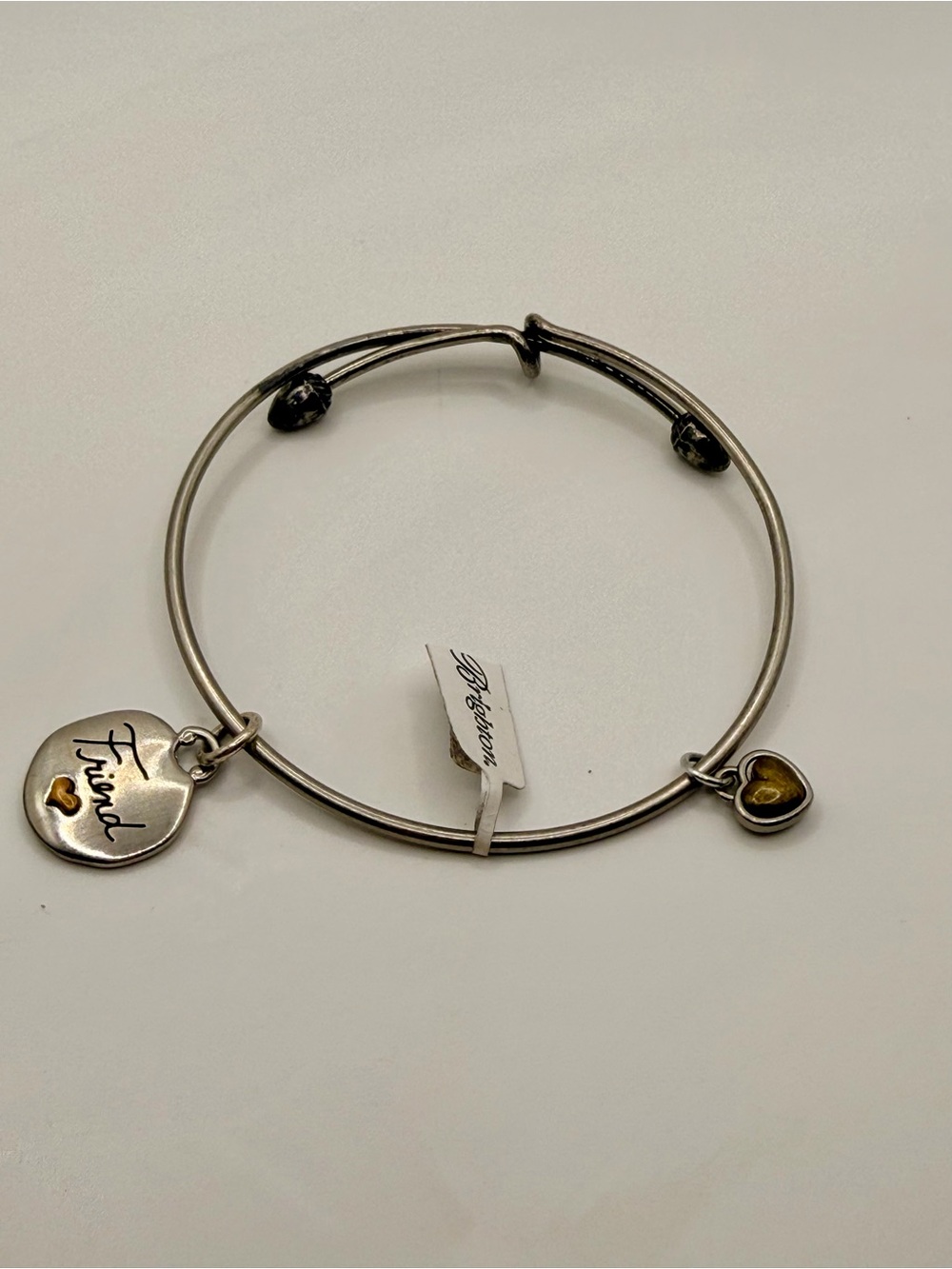 Brighton Silver-Tone Bangle with Gold-Accent Heart Charms NWT